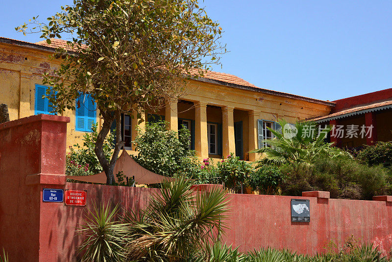 Strickland building - façade facing the harbor, the old US consul's residence, Gorée Island, Dakar, Senegal